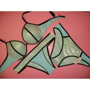 NWT Victoria's Secret 36DD BIKINI S bottoms BLUE foil mint Black color-block